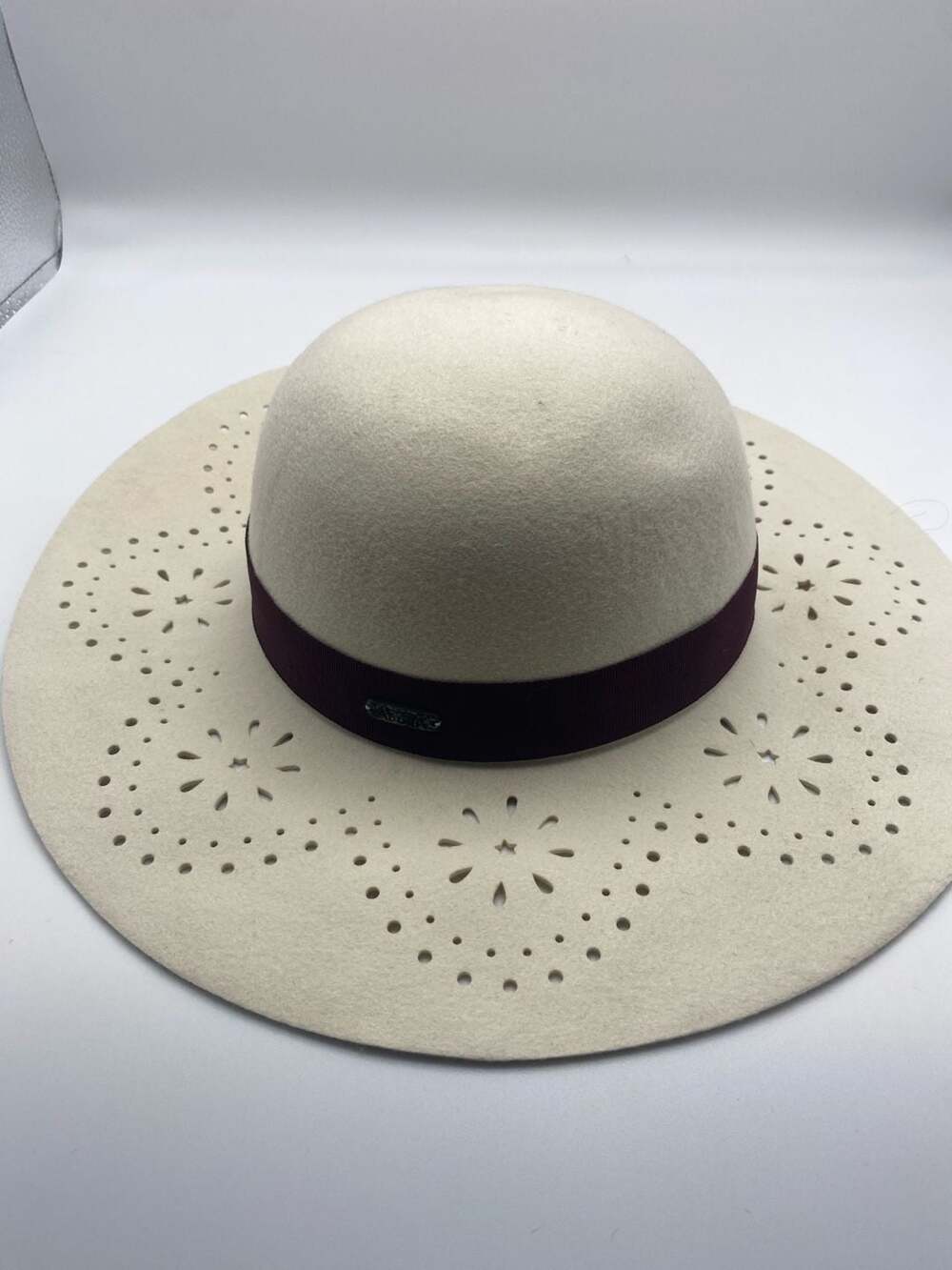 Adora Felt Sun Hat with Perforated Brim and Burgundy Band (hats)